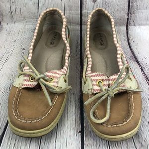 Sperry Top Siders Angelfish Liberty striped floral boat shoes tan Women’s 8M